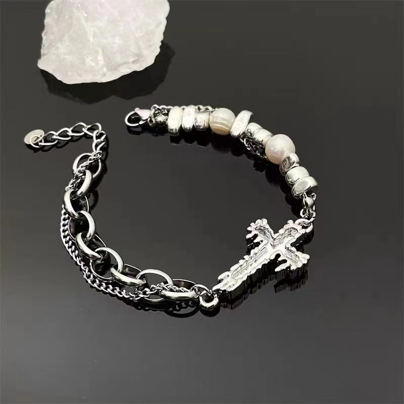 Brazalete de acero de titanio de empalme apilado de doble capa al por mayor